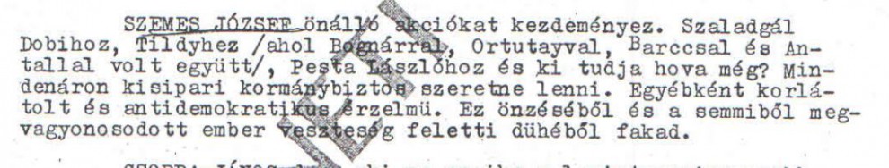 Buday (Pártay Tivadar) "szimpatikus" jellentése Szemes Józsefről / Az ABTL iratának másolata a Hamvas Intézet archívumából