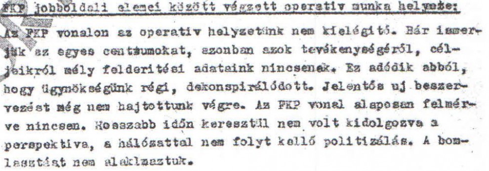 Operatív helyzetünk nem kielégítő / Az ABTL iratának másolata a Hamvas Intézet archívumából