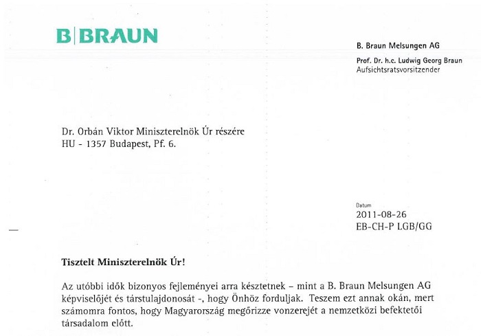 A Hubertus Bt. képviselője az ügyben még Orbán Viktor magyar miniszterelnöknek is írt levelet. Forrás: PS