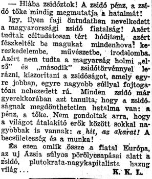 Részlet Kutasi Kovács egyik 1944-es cikkéből