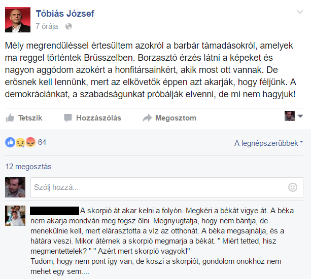 Tóbiás Józsefnek tanmesével üzentek... Fotó: Facebook.com
