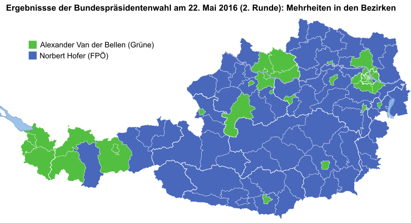 A választás előzetes eredménye földrajzi megoszlás szerint (kép: wikimedia.org)