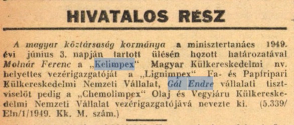Részlet az 1949-es Magyar Közlönyből
