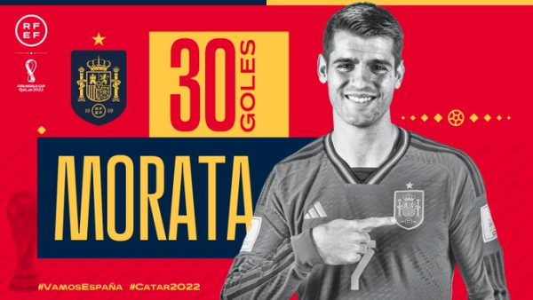 Alvaro Morata a harmincadik találatát szerezte a spanyol válogatottban. Fotó: a Spanyol Labdarúgó Szövetség hivatalos Twitter-fiókja